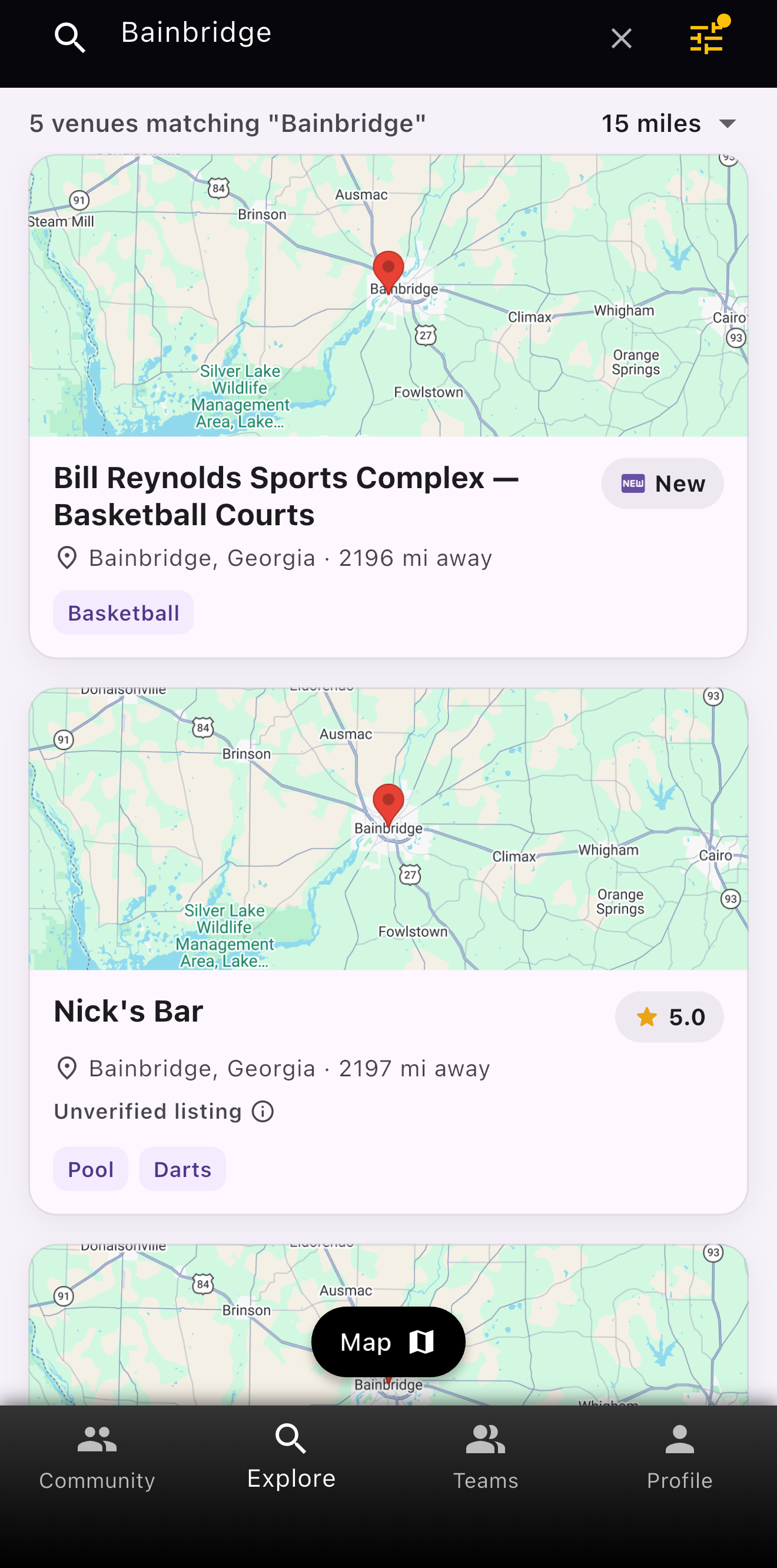 Explore venues and events on a map
