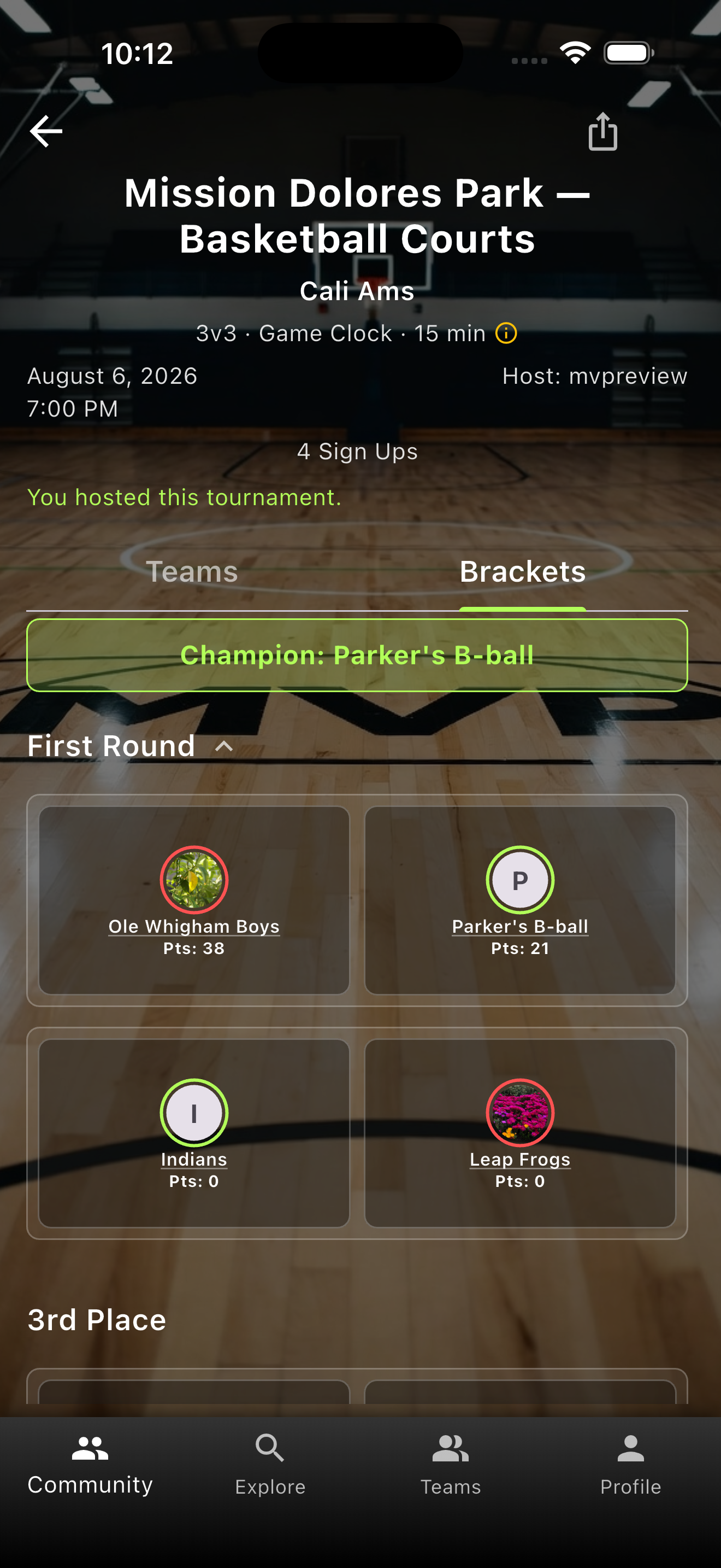 Basketball tournament brackets tab